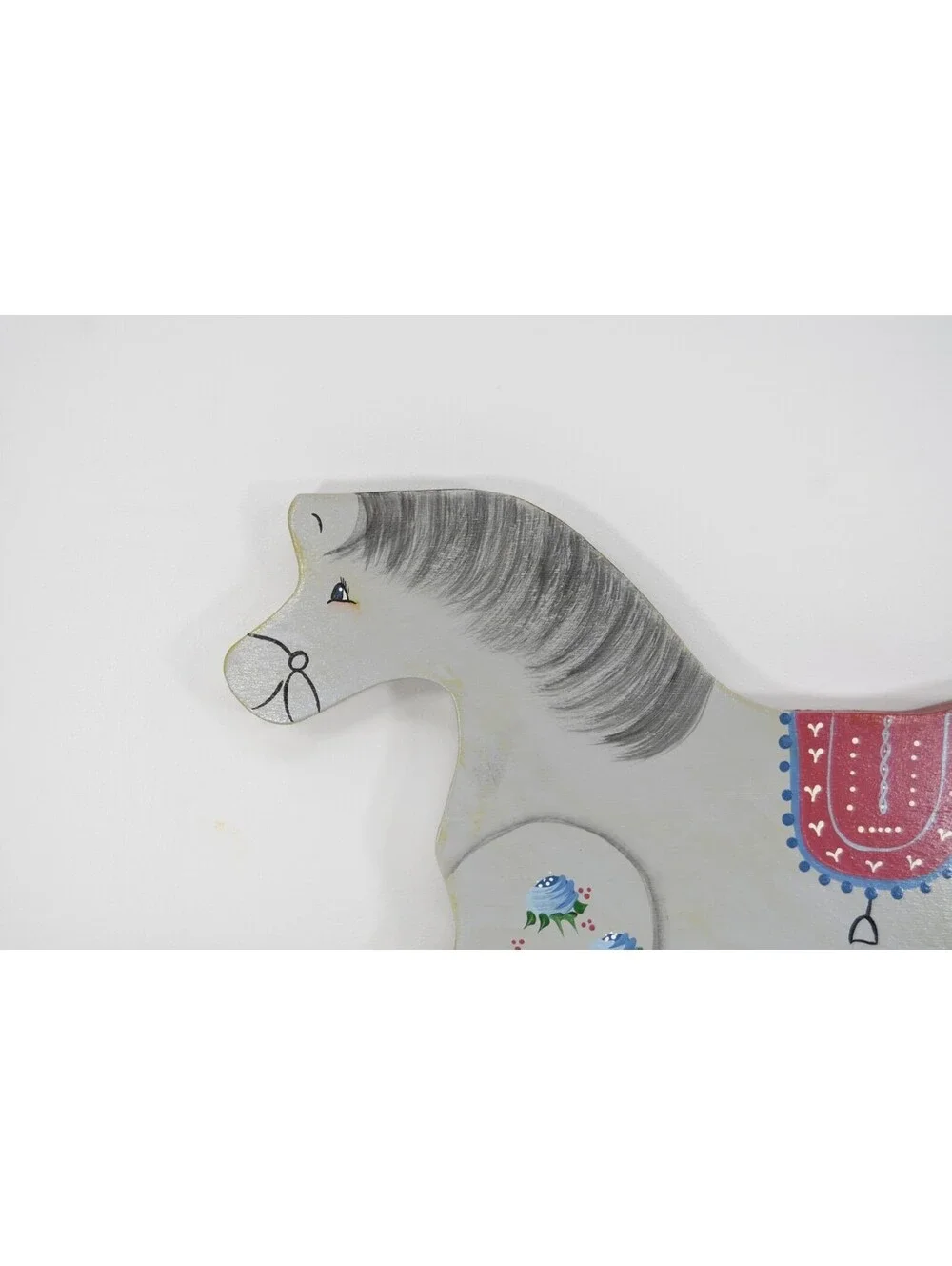 Vintage 1980s Wooden Rocking Horse Hand Painted Wall Hanging Cottagecore Nursery